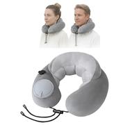 Devineresse Coussin Cervical Gonflable pour Voyage, Gonflage à Main, Velours Cristal Gris, Soutien Ajustable pour Avion Train Voiture