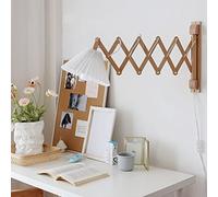 DEVINK Applique murale rétro d'intérieur en bois avec interrupteur, lampe à ciseaux à bras télescopique réglable, lampe de chevet extensible, lampe de lecture murale flexible, abat-jour en tissu E2
