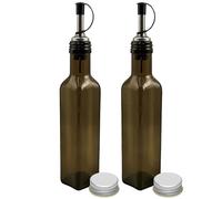 Devitre Lot de 2 bouteilles d'huile en verre de 250 ml avec couvercle, bec verseur en acier inoxydable et étiquettes