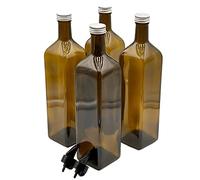 Devitre Lot de 4 bouteilles d'huile de 1000 ml avec 2 becs verseurs en plastique et étiquettes
