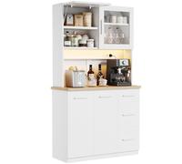Devoko Armoire de Cuisine, Haut Buffet avec Prises & LED | Meuble de Rangement Cuisine avec Plans de Travail et Tiroirs, LED, 2-3 Prises, USB-C, Étagères Réglables, Pour Salon