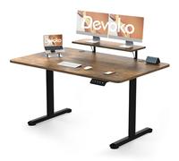 Devoko Bureau Assis Debout 140x60cm, Support Écran & 2 Mémoires, Marron | Support Moniteur Intégré pour Ergonomie, Moteur Silencieux avec 2 Mémoires Hauteur, Charge Max 70kg, Télétravail & Gaming