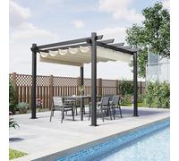 Devoko Pergola Aluminium 3x3, Pergola Jardin Exterieur, avec Fixations Magnétiques et Zone d'ombrage Réglable, Cadre en Aluminium, Convient pour Les Jardins et Les Cours,Beige