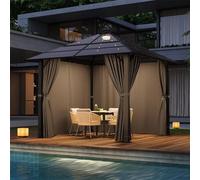 Devoko Tonnelle de Jardin 3x3 Imperméable et Stable avec Lumière LED, Tonnelle de Jardin Exterieur en Aluminium, Gloriette avec Toit Fixe Résistant aux UV, Hardtop Pavillon Convient pour Extérieures