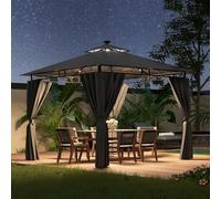 Devoko Tonnelle de Jardin 3x3m avec Lumière LED, Imperméable Deluxe Tonnelle, Tonnelle de Jardin Exterieur, Tonnelles à Cadre Métallique, Pergola Jardins Exterieur pour 4-6 Personnes, Gris