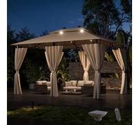 Devoko Tonnelle de Jardin 3x4m avec Lumière LED, Imperméable Deluxe Tonnelle, Tonnelle de Jardin Exterieur, Tonnelles à Cadre Métallique, Pergola Jardins Exterieur pour 6-8 Personnes, Beige