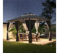 Devoko Tonnelle de Jardin 3x4m avec Lumière LED, Imperméable Deluxe Tonnelle, Tonnelle de Jardin Exterieur, Tonnelles à Cadre Métallique, Pergola Jardins Exterieur pour 6-8 Personnes, Gris