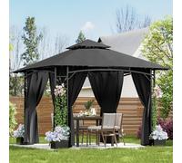 Devoko Tonnelle de Jardin Exterieur 3.3 x 3.3 m avec 4 Pots de Fleurs - Pavillon de Jardin Double Toit Aéré, Cadre Feuillage, Rideaux Détachables, Protection UV & Imperméable Idéale Pour Exterieur
