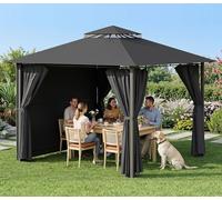 Devoko Tonnelle de Jardin Exterieur 3x3 m avec Auvent Latéral, Tonnelle Imperméable Stable, Protection UV 50+, Pergola Jardin Exterieur Extensible à 3x4.7m pour Cour, Terrasse, BBQ Fêtes, Gris