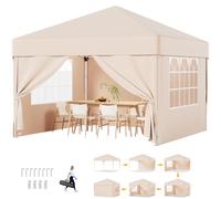 Devoko Tonnelle Pliante de Jardin Exterieur, Tonnelle Pliante 3x3M, Hauteur Réglable, Barnum Pliant avec 4 Côtés, Tonnelle de Jardin pour Camping/Fête/Festival, Pergola 3x3-Protection UV50+,Beige