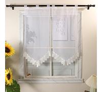 Devola Rideau brise-bise - En voile court - Transparent - Avec passants - Avec dentelle au crochet - 45 x 90 cm - Blanc