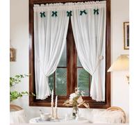 Devola Rideau brise-bise style maison de campagne française - Blanc - Semi-transparent - Long - Petit rideau de fenêtre - H x l : 80 x 120 cm - 1 pièce