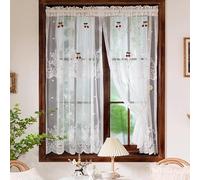 Devola Rideaux transparents à motifs floraux Style bistrot Style maison de campagne Rideaux de cuisine vintage Style campagne français HxL 100x120cm Blanc 1 pièce