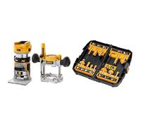 DEWALT - Affleureuse Défonceuse Brushless XR 18V - Plongée 55mm & Coffret 12 Fraises de Défonceuse - DT90016-QZ - Set de Fraises à Rainurer bois en Acier avec Coffret de Transport - Manche Ø 8mm