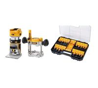 DEWALT - Affleureuse Défonceuse Brushless XR 18V - Plongée 55mm & Coffret 22 Fraises de Défonceuse - DT90017-QZ - Set de Fraises à Rainurer bois en Acier avec Coffret de Transport - Manche Ø 8mm