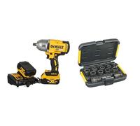 DEWALT - Boulonneuse à Chocs 1/2' Brushless XR 18V 5Ah Li-ion - DCF899P2-QW & Coffret de 16 Douilles à Chocs - DT7506-QZ - Douilles et Coffrets avec Adaptateur et Prises Femelles
