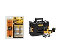 DEWALT Coffret plastique de 10 lames XPC HCS BIM Spéciale Bois DT2296-QZ + DEWALT - Scie Sauteuse à Prise par le Corps Brushless XR 18V - DCS335NT-XJ - Scie sans Fil avec Coffret TSTAK