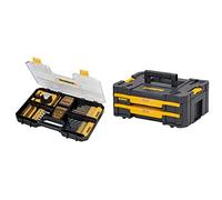 DEWALT Coffret TSTAK avec 100 Accessoires de Perçage et de Vissage - Spécial Béton & Mallette de Transport TSTAK Box IV - Caisse de Rangement Vide - avec 2 Tiroirs et 1 Diviseur - 440 x314 x 176 mm