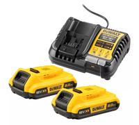 DeWALT DCB1104D2-QW Kit De Démarrage Batterie Li-ion XR 18 V (2x 2,0 Ah) + Chargeur