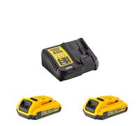 DeWalt Pack 2 Batteries XR 18V 2 Ah Li-Ion et Chargeur - DCB115D2-QW - Compatibles Avec Tous Les Outils XR 18V Bricolage et Jardin DeWalt Chargeur Multi-Voltage avec Témoin LED du Niveau de Charge Couleur