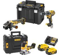 DeWalt DCK 329 P2T Kit combiné batterie 18 V DCD 796 perceuse-visseuse à percussion + DCG 405 meuleuse d'angle + DCS 335 scie sauteuse + 2x batterie 5,0 Ah + chargeur + 2x TSTAK