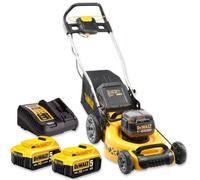 DeWalt Tondeuse XR Brushless 18V 5Ah Li-Ion - DCMW564P2-QW - Tondeuse à Gazon sans Fil avec 2 Batteries, Chargeur et Sac de Ramassage de 55l - Largeur de Coupe 48cm - Tonte jusqu’à 800m2 - 36V Jaune
