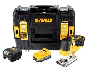 DeWalt DCS 334 E1T Scie sauteuse oscillante sans fil 18 V Brushless + 1x batterie Powerstack 1,7 Ah + chargeur + TSTAK