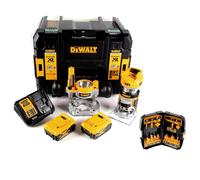 DeWalt DCW 604 P2 Affleureuse/Défonceuse sans fil 18V 55 mm + 2x Batteries 5,0 Ah + Chargeur rapide + Jeu de fraises, 12 pièces + Coffret de transport