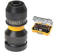 DEWALT DT7508QZ Adaptateur impact 1/2" x 1/4" & Coffret de 32 Embouts de Vissage de 25mm Robustes et Précis - Assortiment de 32 Embouts de Vissage avec Porte-Embout à Changement Rapide