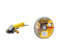 DEWALT DWE4233-QS Meuleuse Ø 125 mm - 1400W - Interrupteur palette filaire & Boîte de 10 Disques à Tronçonner Standards en Acier - Dimensions 125 x 1,2mm - Pour l'Acier
