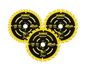DEWALT ELITE Jeu de lames de scie circulaire, lot de 3, 165mm, DT10397-QZ | Lot de 3 lames de scie circulaire avec carbure résistant aux chocs pour coupes nettes et durée de vie prolongée.