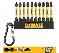 DEWALT Ensemble de 10 Embouts FLEXTORQ 57mm POZI pour Artisans Exigeants - Connectivité Efficace avec Mousqueton Pratique