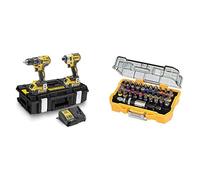 DEWALT - Kit 2 Outils avec Perceuse-Visseuse Percussion Compact DCD796 et Visseuse à Chocs DCF887, XR 18V, 5Ah - DCK266P2-QW & Coffret de 32 Embouts de Vissage de 25mm Robustes et Précis - DT7969-QZ