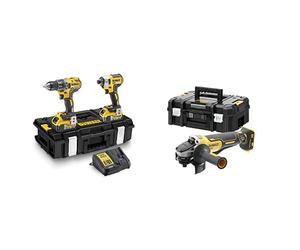 DEWALT - Kit 2 Outils avec Perceuse-Visseuse Percussion Compact DCD796 et Visseuse à Chocs DCF887, XR 18V, 5Ah & Meuleuse Brushless XR 18V 5Ah Li-Ion - Lame Ø125mm - Vitesse à Vide 9000tr/min - 1000W
