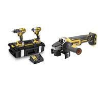 DEWALT - Kit 2 Outils avec Perceuse-Visseuse Percussion Compact DCD796 & Meuleuse Burshless XR 18V 5Ah Li-Ion - DCG405NT-XJ - Meuleuse Électrique sans Fil avec Coffret TSTAK, Poignée Latérale
