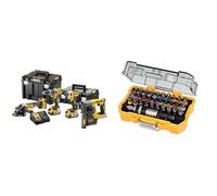 DEWALT Kit 4 Outils XR 18V Brushless + 3 Batteries 5Ah + 1 Chargeur + 2 Coffrets TSTAK & Coffret de 32 Embouts de Vissage de 25mm Robustes et Précis - Assortiment de 32 Embouts de Vissage