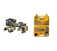 DEWALT Kit 4 Outils XR 18V Brushless + 3 Batteries 5Ah + 1 Chargeur + 2 Coffrets TSTAK DCK422P3T & Coffret de 100 Pièces de Perçage et Vissage Haute Performance - DT71563-QZ