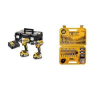 DEWALT Kit Perceuse DCD796 + Visseuse à Impact DCF887 + 2 Batteries 5Ah & Coffret de 100 Pièces de Perçage et Vissage Haute Performance - DT71563-QZ - Assortiment Polyvalent