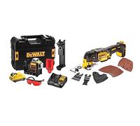 DeWalt - Laser Multilignes 3x360° 12V Li-Ion 2Ah - Niveau Laser Autonivelant 4° sans Fil avec Faisceaux Rouges & Outil Oscillant Multi Cutter 18V Sans Fil Brushless - Livré avec Jeu d'Accessoires