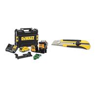 DeWalt - Laser Multilignes 3x360° 12V Li-Ion 2Ah - Niveau Laser Autonivelant 4° sans Fil avec Faisceaux Verts - Précision +/-3mm@10m & Stanley 0-10-425 Cutter 25 mm Bi-matière Dynagrip