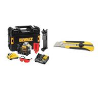 DeWalt - Laser Multilignes 3x360° 12V Li-Ion 2Ah - Niveau Laser Autonivelant 4° sans Fil & Stanley 0-10-425 Cutter 25 mm Bi-matière Dynagrip - Chariot Porte-lame en Acier Anticorrosion