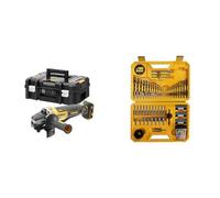 DEWALT - Meuleuse Brushless XR 18V 5Ah Li-Ion - DCG406NT-XJ - Meuleuse sans Fil avec Interrupteur à Palette - Lame Ø125mm - 1000W & Coffret de 100 Pièces de Perçage et Vissage Haute Performance