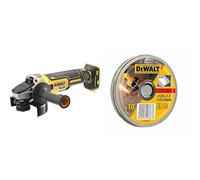 DEWALT - Meuleuse Brushless XR 18V 5Ah Li-Ion - Meuleuse Électrique sans Fil avec Coffret TSTAK, Poignée Latérale + Carter de Protection & Boîte de 10 Disques à Tronçonner Standards en Acier