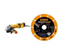 DEWALT Meuleuse d'Angle 1500 watts, 125 mm avec électronique de Vitesse, Démarrage Progressif et Protection Contre la Tension nulle, DWE4257-QS + DEWALT Disque Diamant, DT40252-QZ