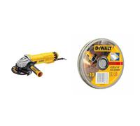 DEWALT - Meuleuse d'Angle - DWE4237-QS - Meuleuse avec Protection Anti-Redémarrage & Boîte de 10 Disques à Tronçonner Standards en Acier - Dimensions 125 x 1,2mm