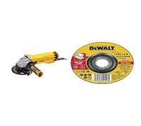 DEWALT - Meuleuse d'Angle - DWE4237-QS - Meuleuse avec Protection Anti-Redémarrage - Lame Ø125mm - Régime à Vide 11500 tr/min - 1400W & Disque à tronçonner le métal 125x22.3mm, épaisseur 3.0mm
