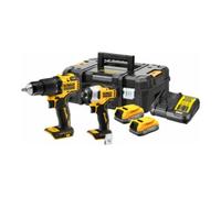 DEWALT Pack combiné batterie DEWALT 18V XR (sans balais) y compris perceuse-visseuse à percussion DCD709 hocs 1/4" DCF809, 2x batterie Powerstack (18 Volt / 1,7 Ah) avec technologie de batteri