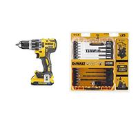 DEWALT Perceuse Visseuse à Percussion Brushless XR 18V Li-Ion 2Ah + DEWALT Coffret TOUGHCASE 25 Pièces, Embouts de Vissage et Forets Métal
