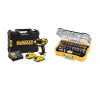 DEWALT - Perceuse Visseuse Compact Brushless XR 18V Li-Ion 2 Ah - DCD708D2T-QW & Coffret de 32 Embouts de Vissage de 25mm Robustes et Précis - Assortiment de 32 Embouts de Vissage avec Porte-Embout