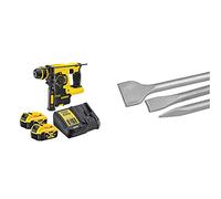 DEWALT - Perforateur SDS-PLUS Brushless 2.1J 18V 4Ah Li-Ion - DCH253M2-QW & Jeu de 3 Burins SDS-PLUS - DT60330-QZ - 2 Burins Plats et 1 Burins Pointu - 25 cm - Burins SDS-PLUS pour Perforateurs